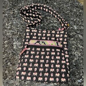 Vera Bradley Black and Pink Elephant Design Crossbody Bag 11x10